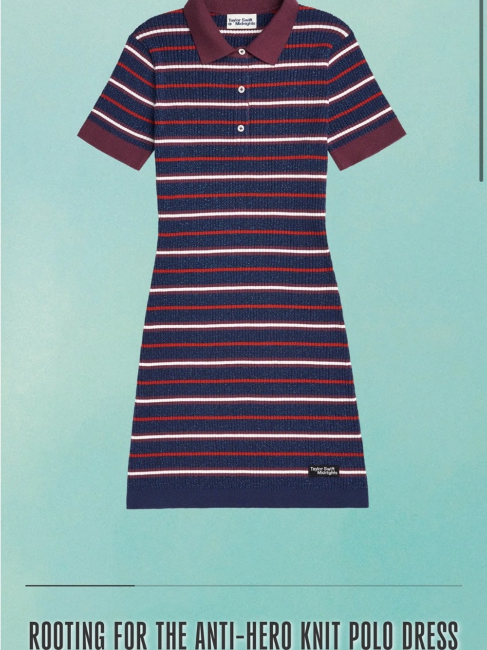 Taylor Swift Navy, Burgundy & White Striped Knit Polo Dress: Midnights Anti-Hero